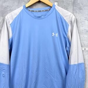 Under Armour Fish HeatGear Long Sleeve Shirt Blue White Men Size L Outdoor Sun